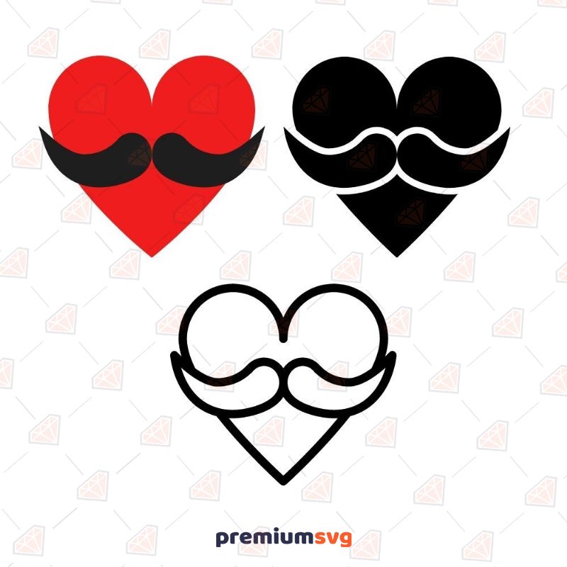 Heart Mustache SVG, Love Mustache SVG Vector Files Valentine's Day SVG Svg
