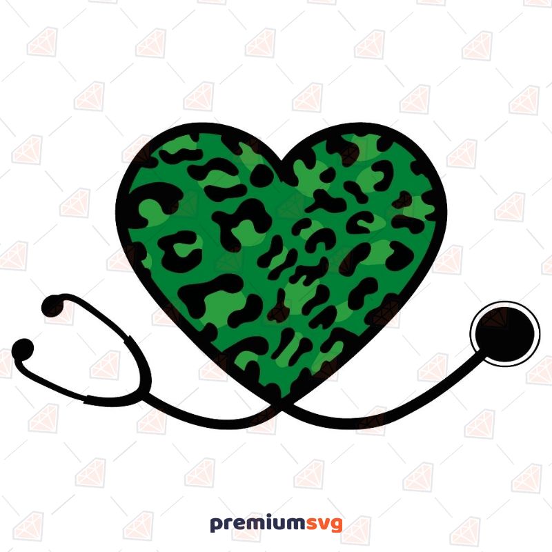 Leopard Heart Stethoscope SVG, Lucky Nurse SVG St Patrick's Day SVG Svg