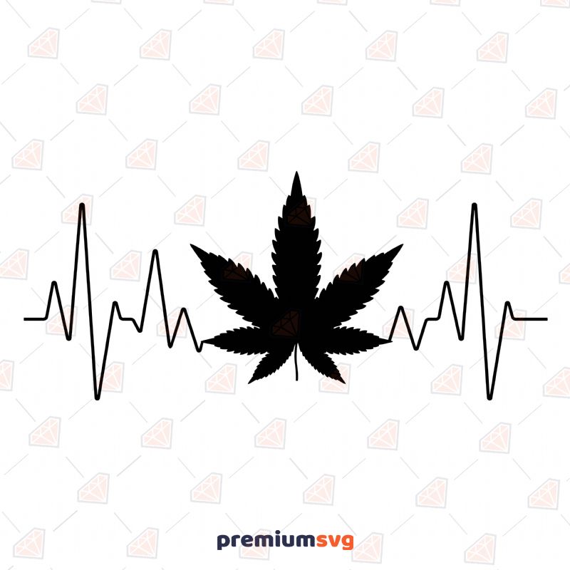 Marijuana Leaf Heartbeat SVG, Heartbeat Vector Instant Download Flower SVG Svg