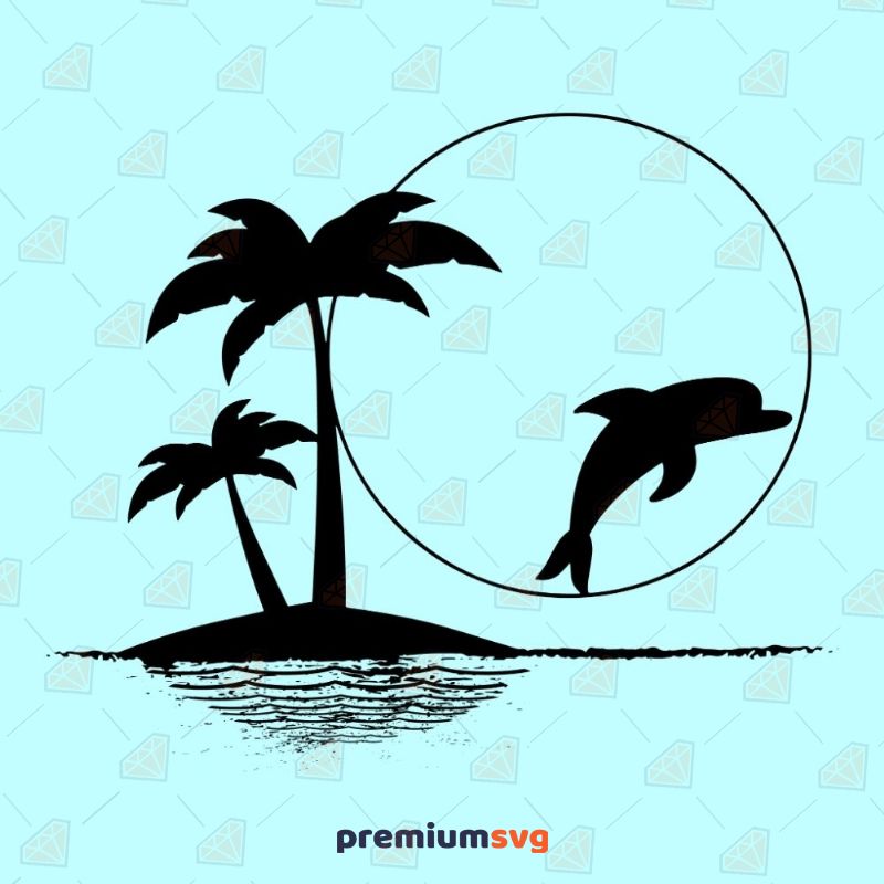 Palm Tree With Dolphin Landscapes Svg