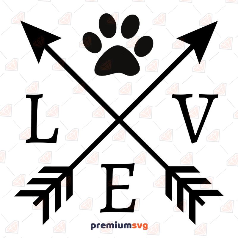 Love Crossed Arrow Paw SVG Cut File, Love Paw Instant Download Dog SVG Svg