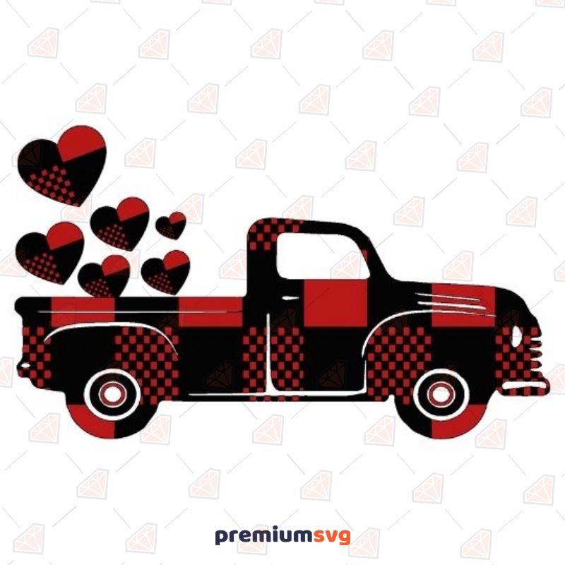 Red Buffalo Plaid Christmas Truck with Heart SVG Cut File Christmas Svg