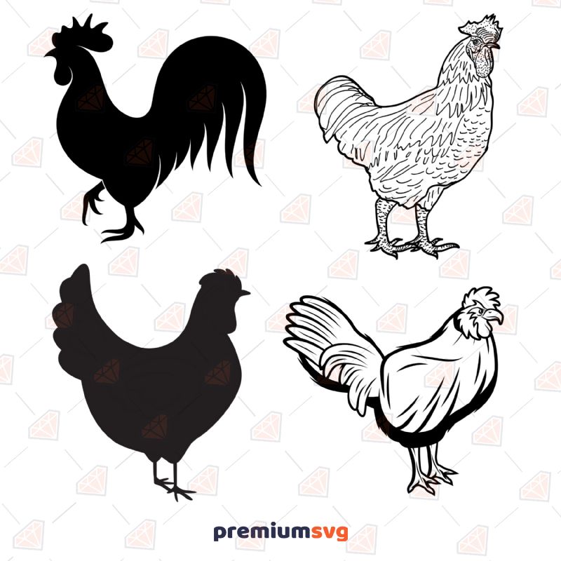 Rooster and Chicken Bundle SVG, Digital Design Bird SVG Svg