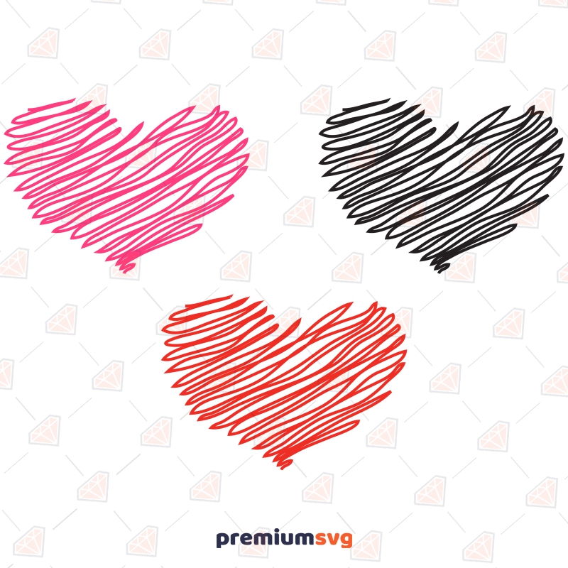 Scribble Hearts SVG Cut File, Scribble Heart Instant Download Drawings Svg