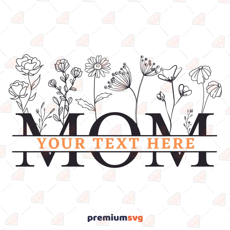 Split Monogram Mom SVG, Split Floral Mom SVG