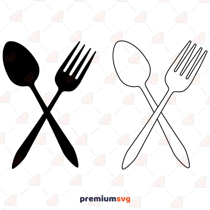 Spoon And Fork Crossed SVG Vector File, PNG, JPG Kitchen Utensils Svg
