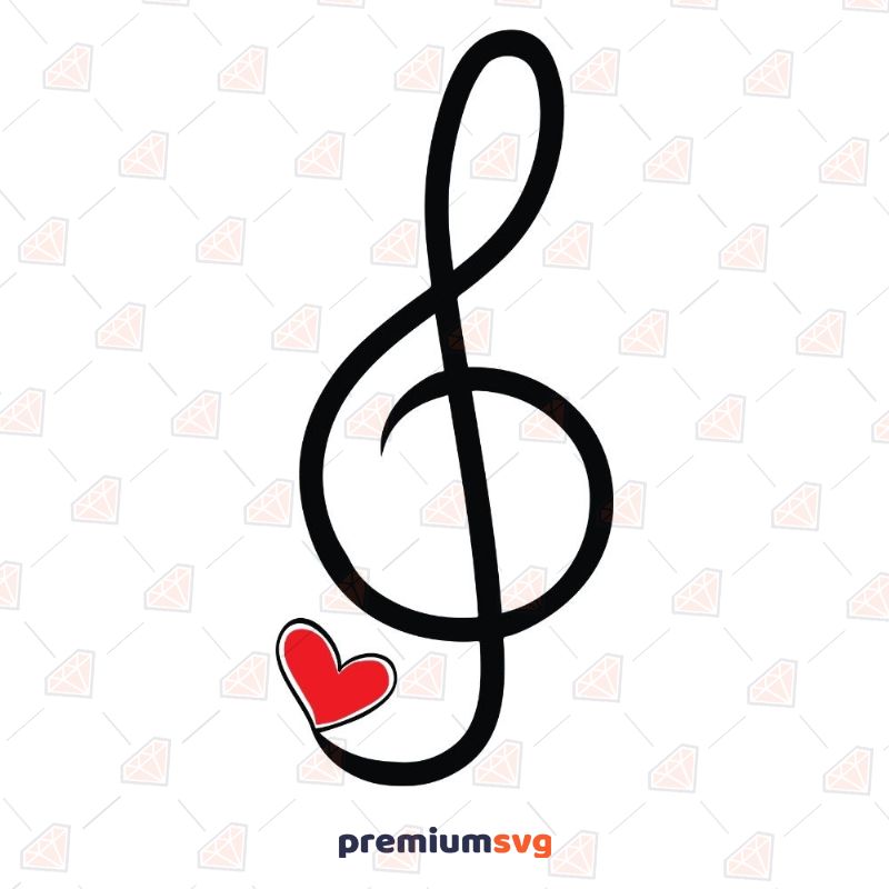 Treble Clef with Red Heart Svg Music Svg