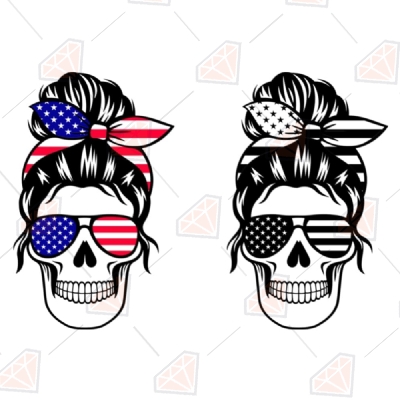 Download American Skull Mom Svg Messy Bun Usa Flag Svg Premium Svg