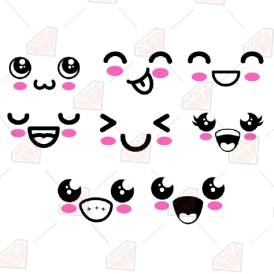 Cute Kawaii Faces SVG Cut File, Cute Faces Instant Download Cartoons