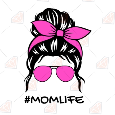 Pink Mom Life Messy Bun SVG Cut File | Bandana Messy Hair SVG Messy Bun SVG