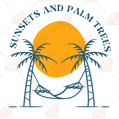 Sunset with Palm Trees Svg, Summer Svg Cut Files Summer