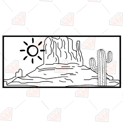 Desert Cactus SVG Vector File| Desert View with Cactus & Sun Cut Files Summer SVG