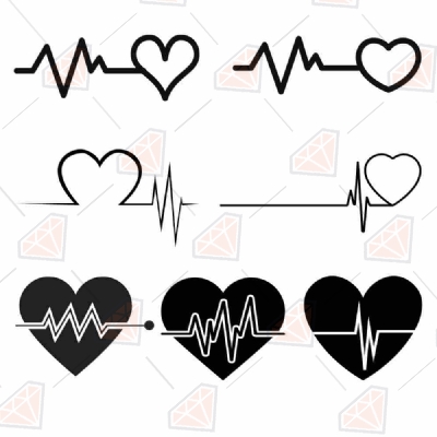 Heartbeat with Heart SVG Bundle, Heartbeat of Love Vector Files Drawings