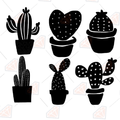 Cactus Bundle SVG Cut File, Cactus Clipart Digital Download Plant and Flowers SVG