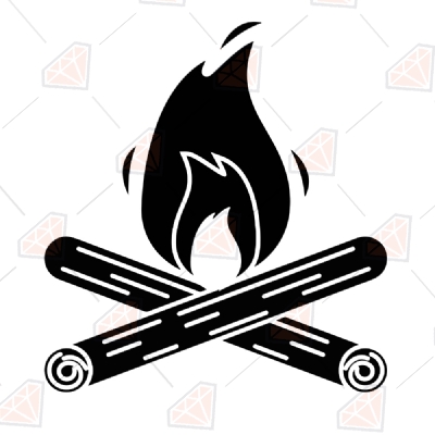 Black Camp Fire SVG Vector, Camp Fire Clipart Cut Files Camping