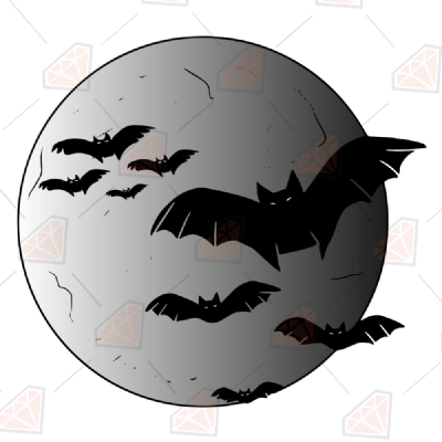 Moon and Bat SVG Cut Files | Halloween Moon Clipart Cut Files Halloween