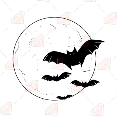Halloween Moon Silhouette SVG, Moon with Bats SVG Halloween SVG