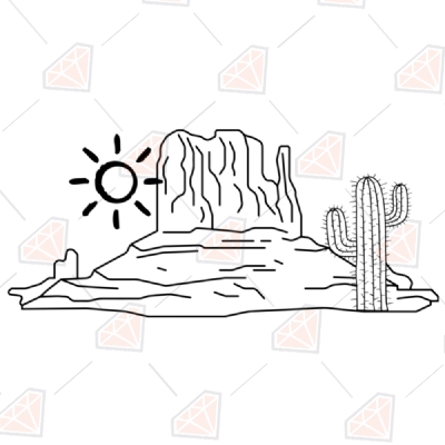 Desert Sun and Cactus SVG Files, Desert SVG Vector Files Summer SVG