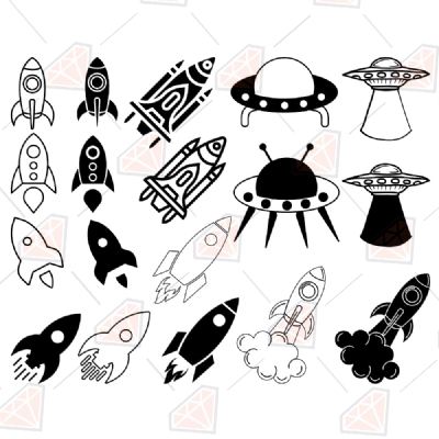 Spacecraft SVG Bundle, Rocketships Clipart Vector Files Bundle SVG