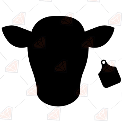 Cow Head with Ear Tag SVG, Cow Head Silhouette Wild & Jungle Animals SVG