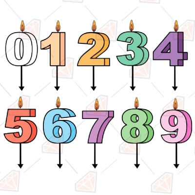 Birthday Numeral Candle Svg Vector Files, Birthday Candles Clipart Birthday SVG