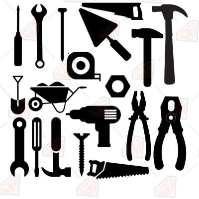 Construction Tools SVG Cut & Clipart Files, Wrench SVG, Hammer SVG Drawings