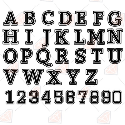 College Numbers and Font SVG Cut Files, College Font Instant Download Vector Illustration