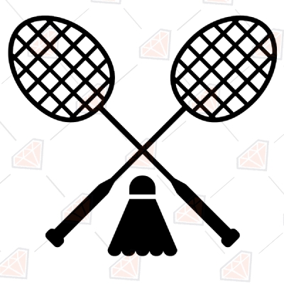 Crossed Badminton Racket with Shuttlecock SVG & Clipart Cut Files Shapes