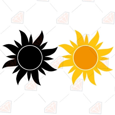 Black and Yellow Sun SVG Clipart Cut Files, Instant Download Drawings