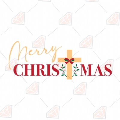 Red and Yellow Merry Christmas with Cross SVG Christmas