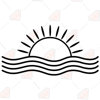 Sun Ocean SVG Vector, Sunset Clipart Cut Files Instant Download Drawings
