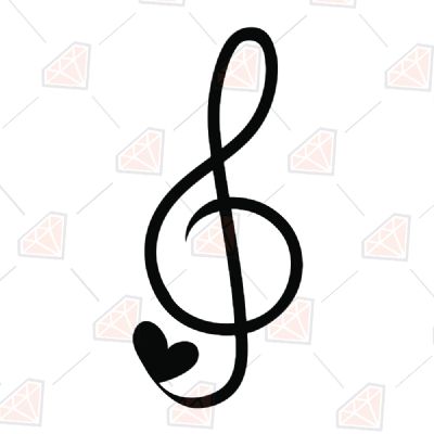 Black Treble Clef with Heart Svg Music