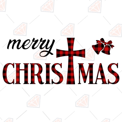 Merry Christmas with Buffalo Plaid Cross SVG Christmas