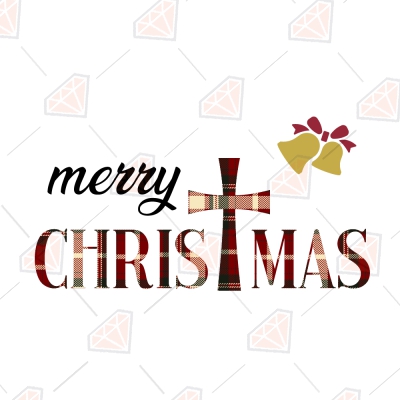 Buffalo Plaid Merry Christmas with Cross SVG Cut File Christmas
