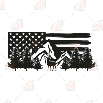 Distressed American Flag SVG, Deer with Mountain SVG Christmas