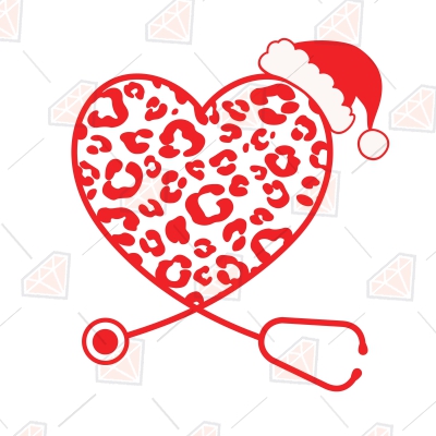 Nurse Santa SVG, Heart Stethoscope with Leopard SVG Christmas