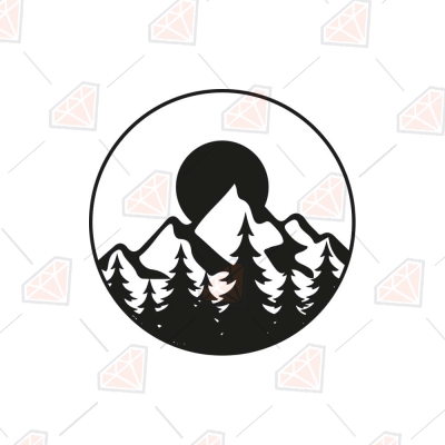 Mountain and Sun SVG, Black & White Mountain Clipart Landscapes