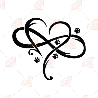 Paw Print SVG, Infinity Heart SVG Cut File Valentine's Day SVG