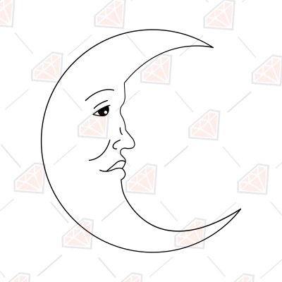 Moon Face SVG Cut File, Vintage Moon Face SVG Vector Files Drawings