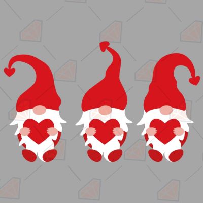3 Red Gnomes with Heart SVG Valentine's Day SVG
