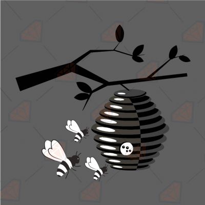 Black and White Beehive SVG Plant and Flowers