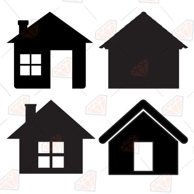 Black and White House SVG, Black House Silhouette SVG Drawings