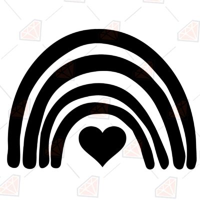 Black Rainbow with Heart SVG, Rainbow Vector Instant Download Drawings