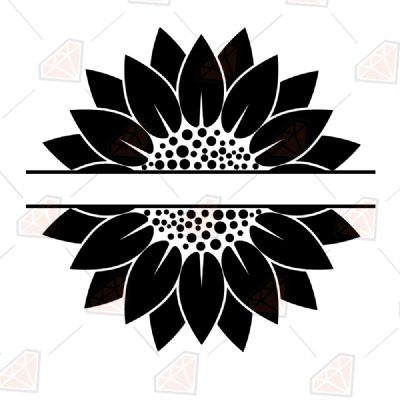 Black Sunflower Monogram SVG, Instant Download Sunflower SVG