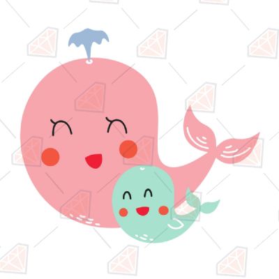 Cute Mother and Baby Whales SVG, Whales Vector Instant Download Sea Life and Creatures SVG