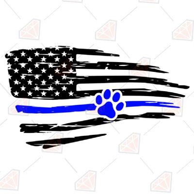 Distressed Thin Blue Line Dog Paw Flag SVG, Distressed Flag Instant Download USA SVG