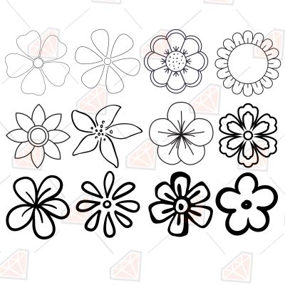 Flower Outline Bundle SVG, Floral Bundle SVG Instant Download Plant and Flowers