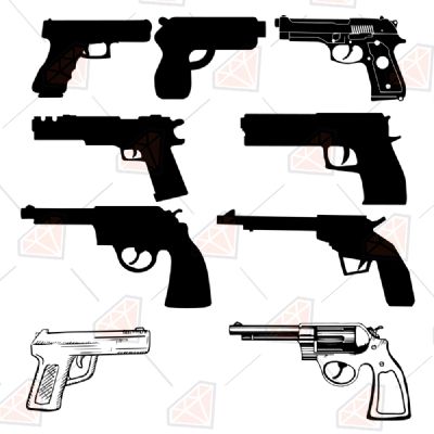 Pistol Bundle SVG, Weapon Bundle SVG Instant Download Drawings