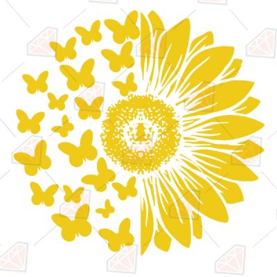 Half Sunflower Half Butterfly SVG, Sunflower Instant Download Sunflower SVG