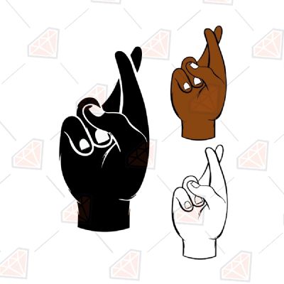 Hand with Crossed Finger SVG File, Fingers Crossed SVG Instant Download Drawings